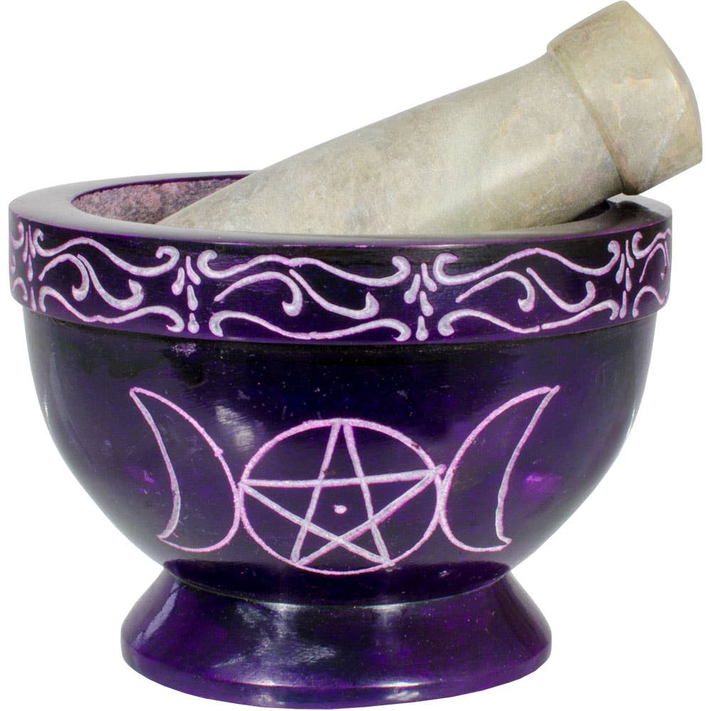 Soapstone Mortar & Pestle Triple Moon Purple