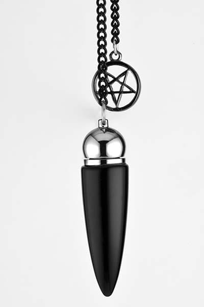 Black Obsidian Stainless Steel Pendulum w/Pentagram Charm