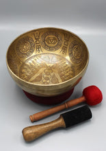 Load image into Gallery viewer, Seven Chakra Carved Meditation Tibetan Singing Bowl
