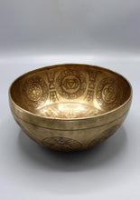 Load image into Gallery viewer, Seven Chakra Carved Meditation Tibetan Singing Bowl
