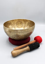 Load image into Gallery viewer, Seven Chakra Carved Meditation Tibetan Singing Bowl
