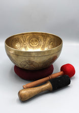 Load image into Gallery viewer, Seven Chakra Carved Meditation Tibetan Singing Bowl
