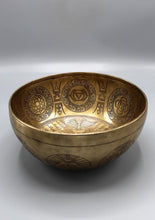 Load image into Gallery viewer, Seven Chakra Carved Meditation Tibetan Singing Bowl
