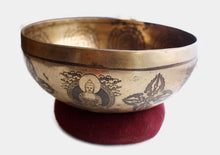 Load image into Gallery viewer, Shakyamuni Buddha and Double Dorjee Carved Tibetan Singing Bowl
