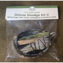 Load image into Gallery viewer, Deluxe Smudge Kit II: White Sage, Palo Santo, Sweetgrass &amp; Abalone Shell
